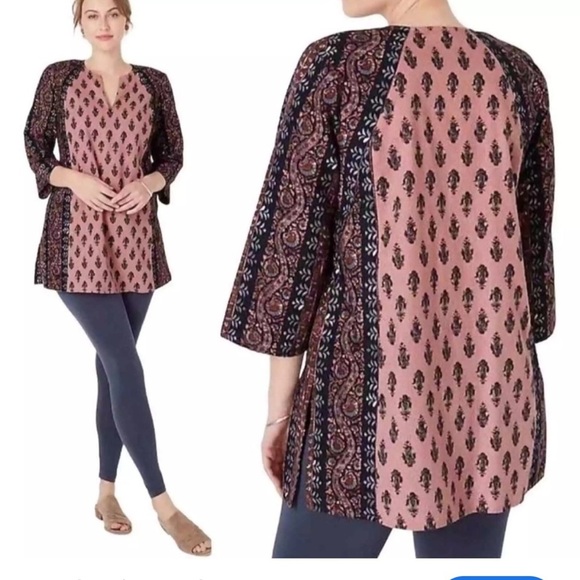 PureJill Plus-Size Linen/Cotton Festival Hippie Folklore V-Neck  Tunic Sz 2x - Picture 1 of 9